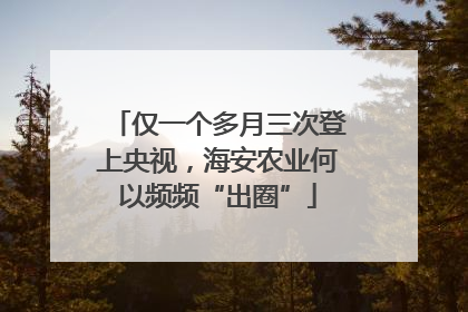 仅一个多月三次登上央视，海安农业何以频频“出圈”